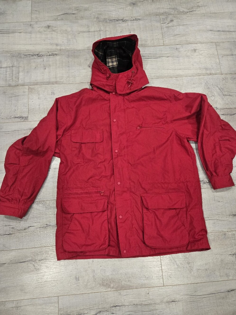 Eddie Bauer Vintage Bright Red Hooded Water Resistant Whool Lined Coat